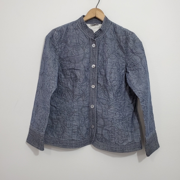 J. Jill Floral Stitched Chambray Jacket - Picture 1 of 3